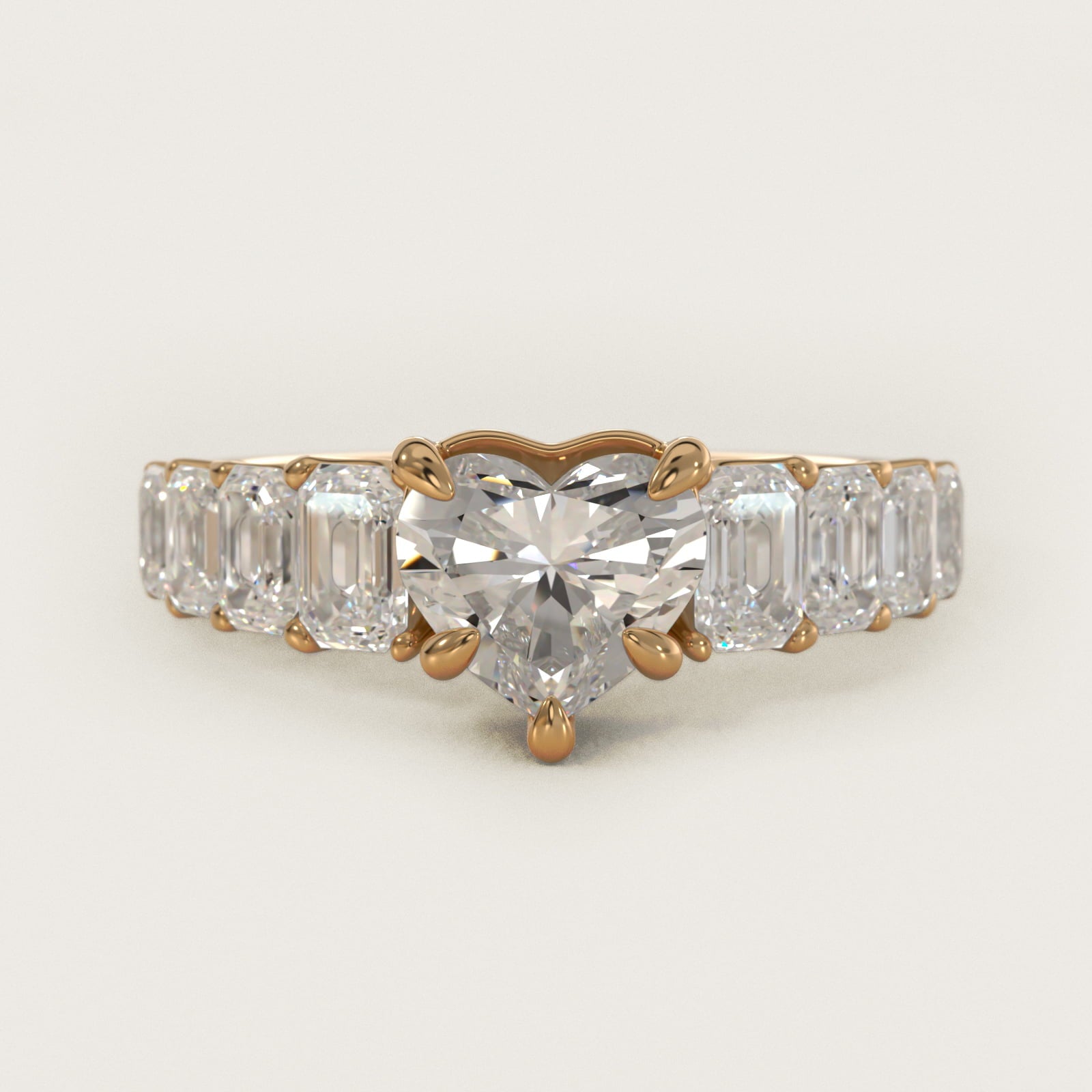 Radiant-Cut Diamond Engagement Ring in 14k Yellow Gold - Heart Center