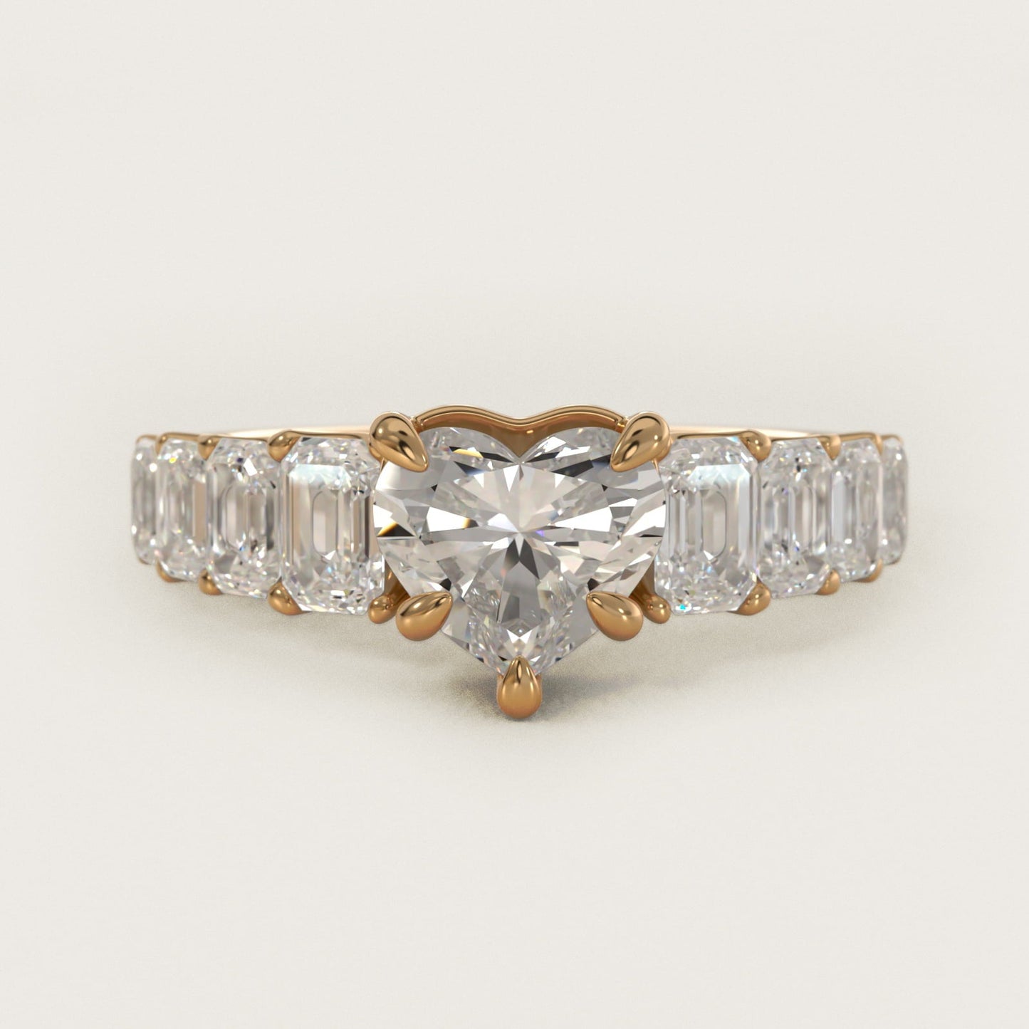 Radiant-Cut Diamond Engagement Ring in 18k Yellow Gold - Heart Center