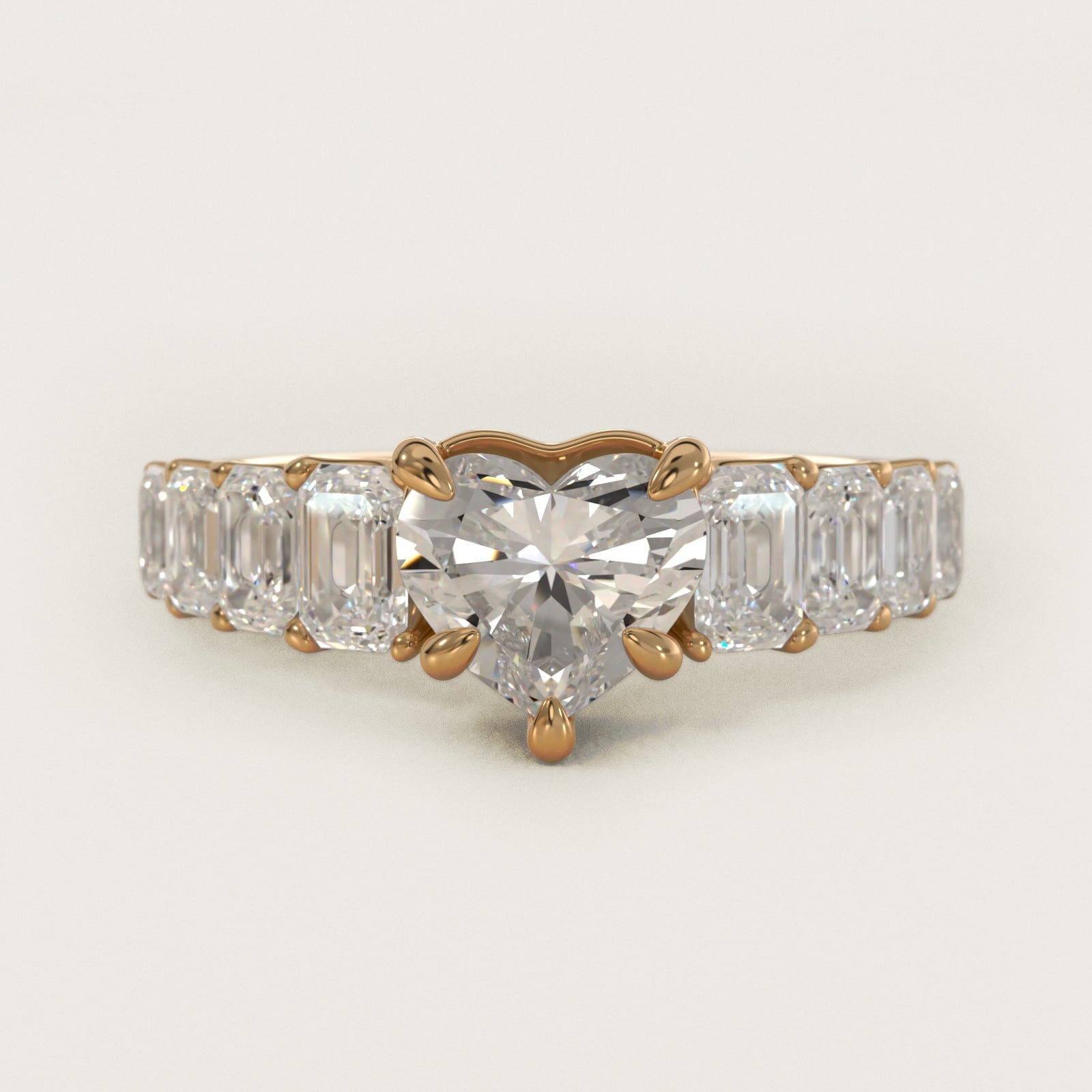 Radiant-Cut Diamond Engagement Ring in 18k Yellow Gold - Heart Center