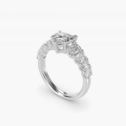 Radiant-Cut Diamond Engagement Ring in Platinum - Heart Center