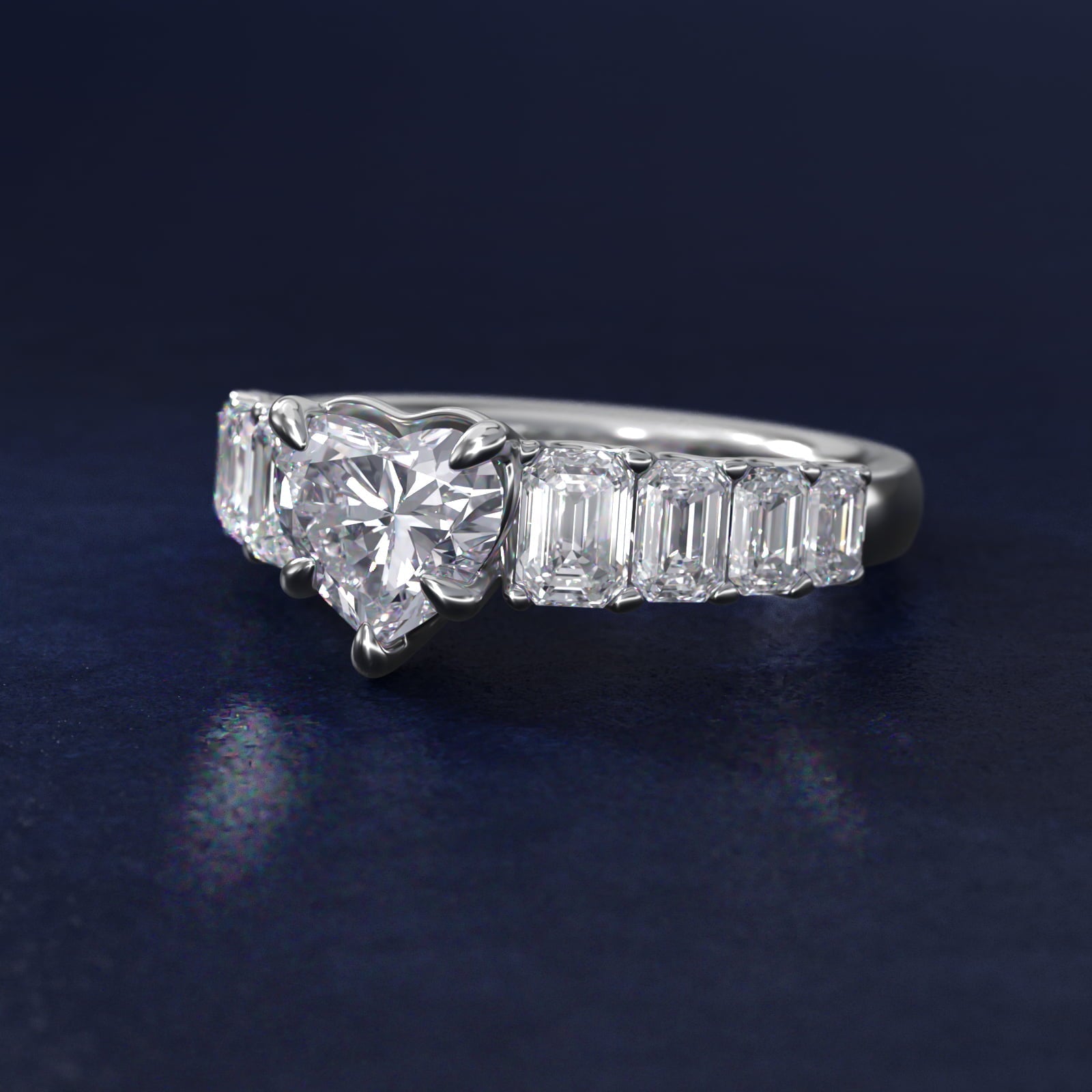 Radiant-Cut Diamond Engagement Ring in Platinum - Heart Center