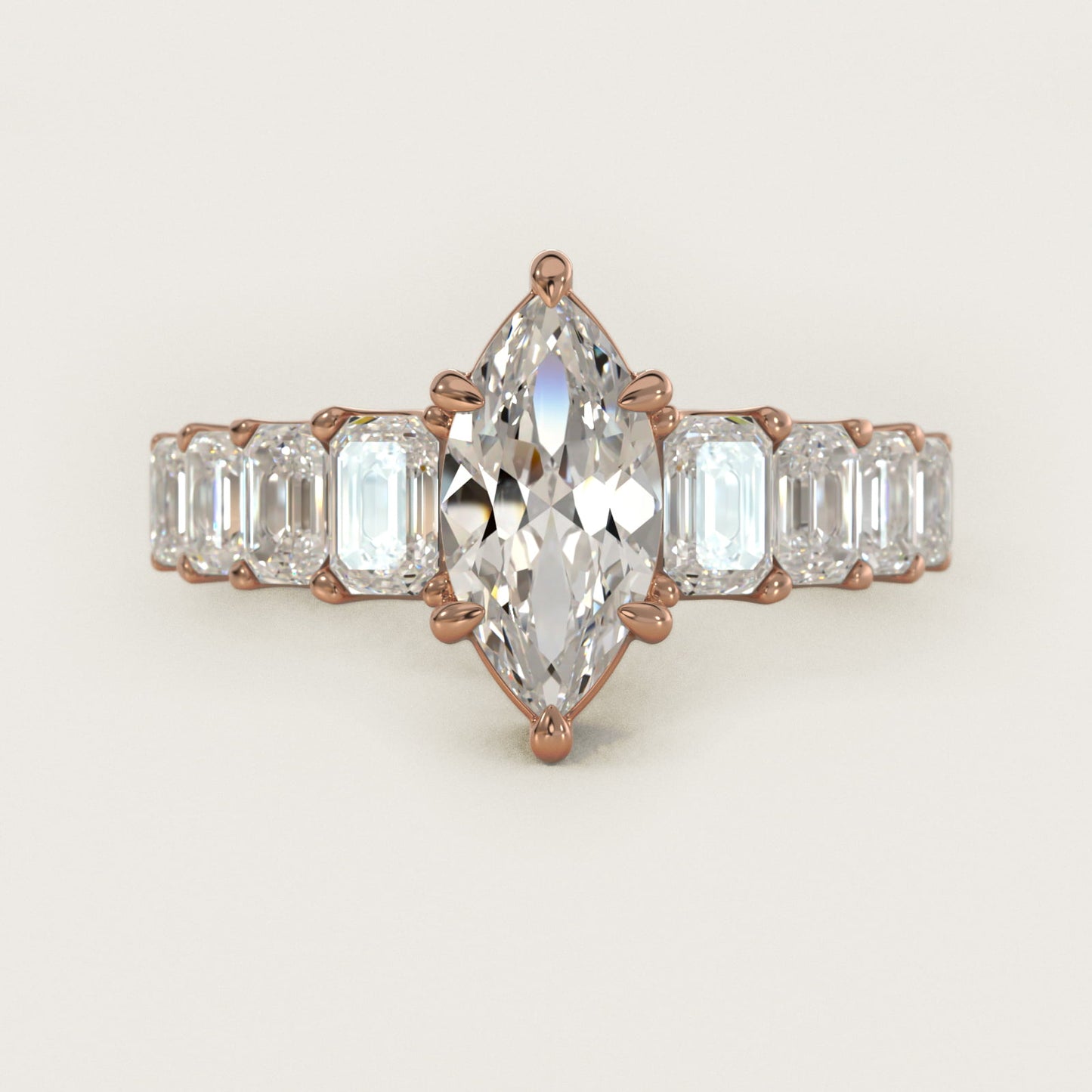 Radiant-Cut Diamond Engagement Ring in 14k Rose Gold - Marquise Center