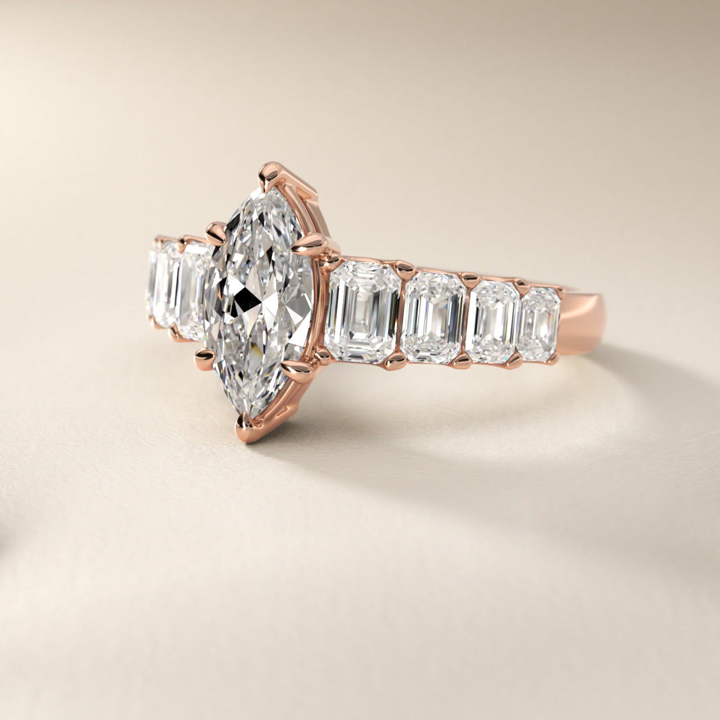 Radiant-Cut Diamond Engagement Ring in 14k Rose Gold - Marquise Center