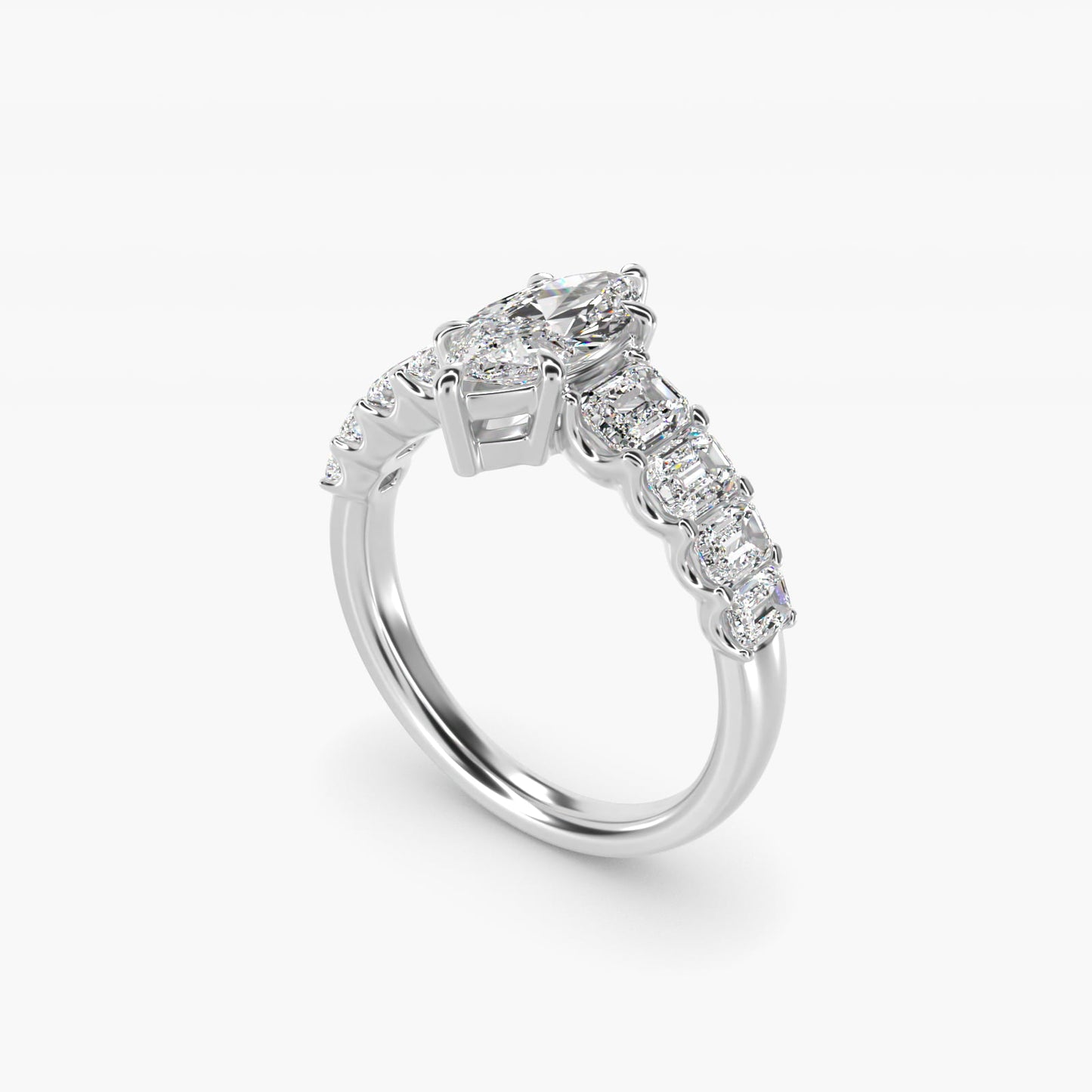 Radiant-Cut Diamond Engagement Ring in 14k White Gold - Marquise Center