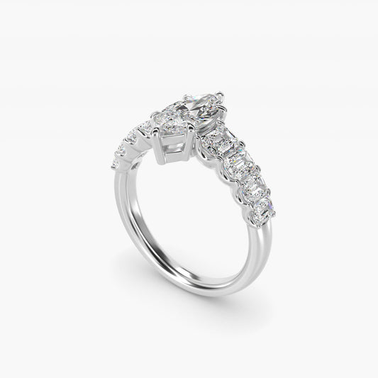 Radiant-Cut Diamond Engagement Ring in 14k White Gold - Marquise Center