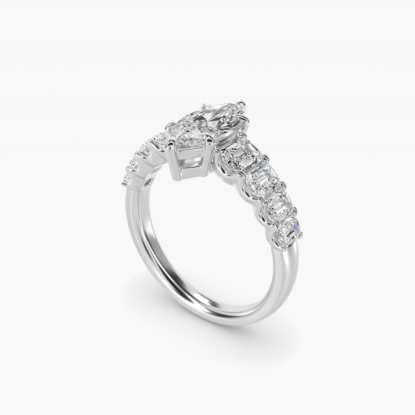 Radiant-Cut Diamond Engagement Ring in 18k White Gold - Marquise Center