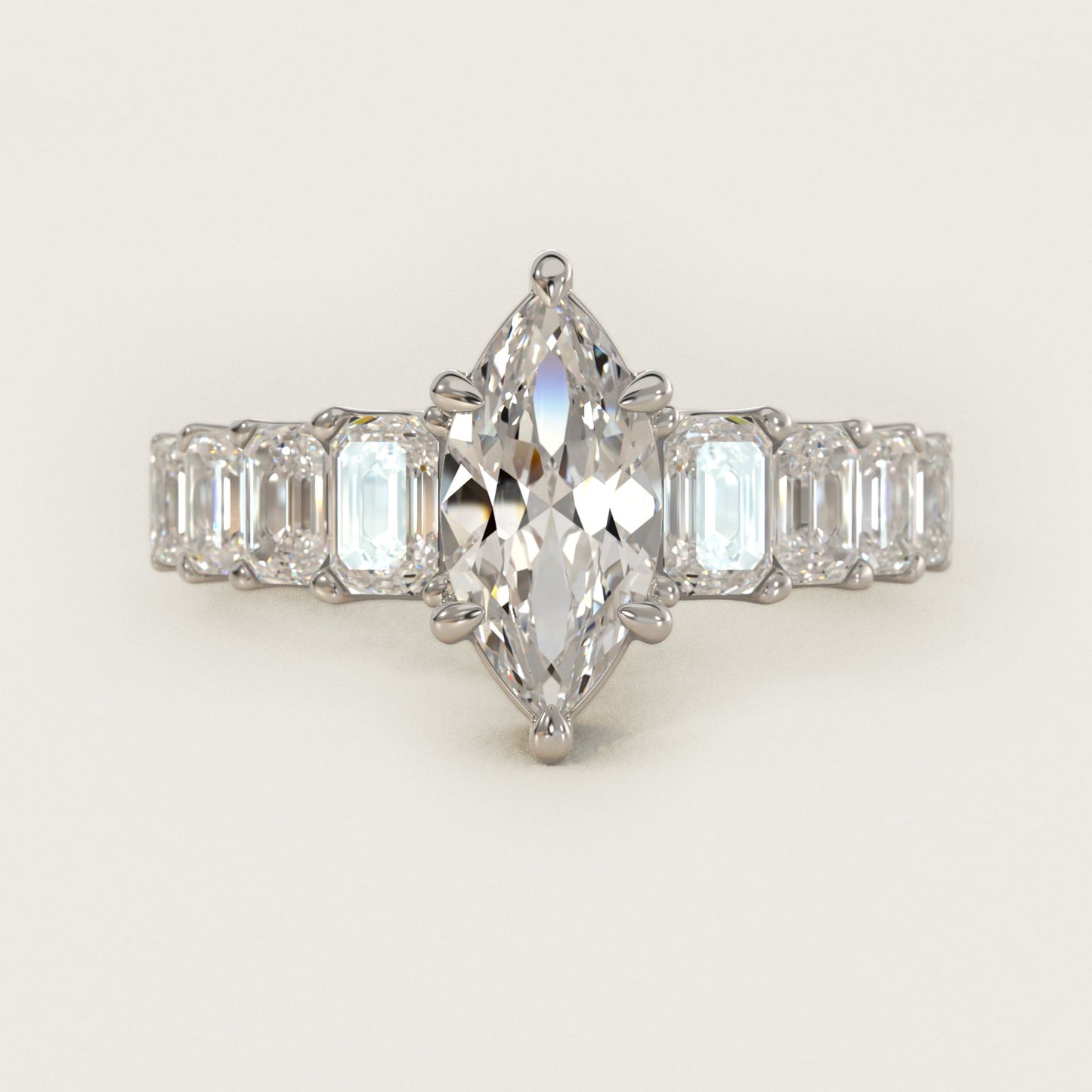 Radiant-Cut Diamond Engagement Ring in 14k White Gold - Marquise Center