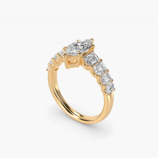 Radiant-Cut Diamond Engagement Ring in 14k Yellow Gold - Marquise Center