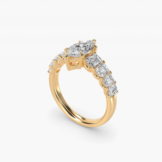 Radiant-Cut Diamond Engagement Ring in 18k Yellow Gold - Marquise Center