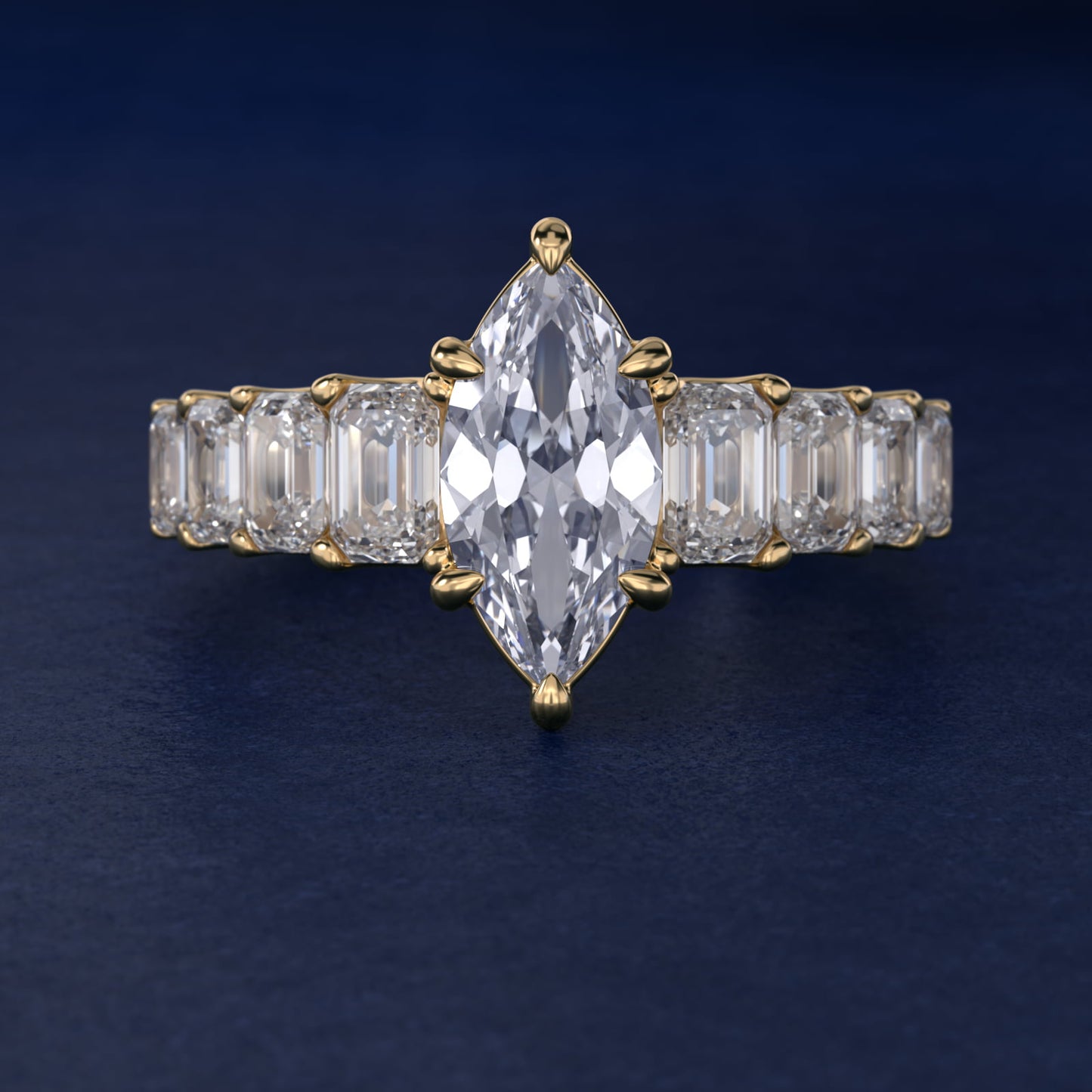 Radiant-Cut Diamond Engagement Ring in 14k Yellow Gold - Marquise Center
