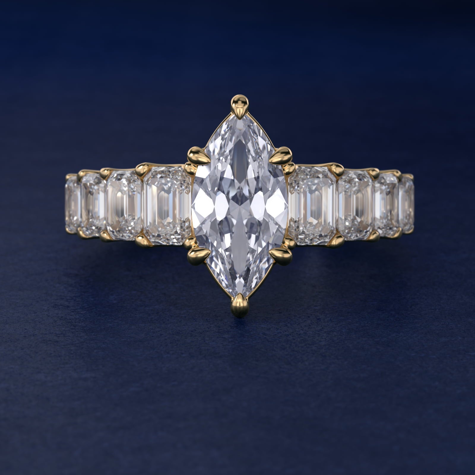 Radiant-Cut Diamond Engagement Ring in 18k Yellow Gold - Marquise Center