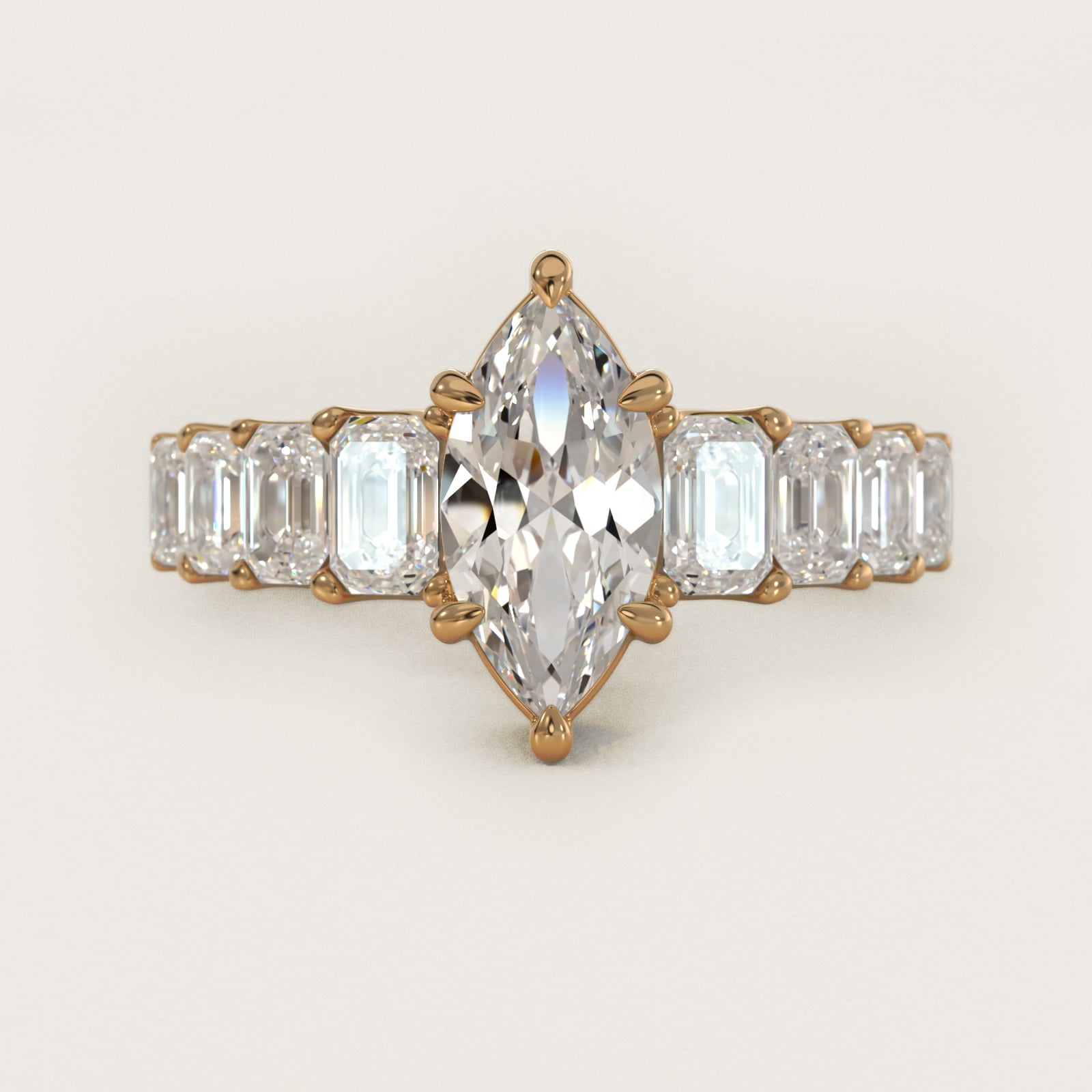Radiant-Cut Diamond Engagement Ring in 14k Yellow Gold - Marquise Center