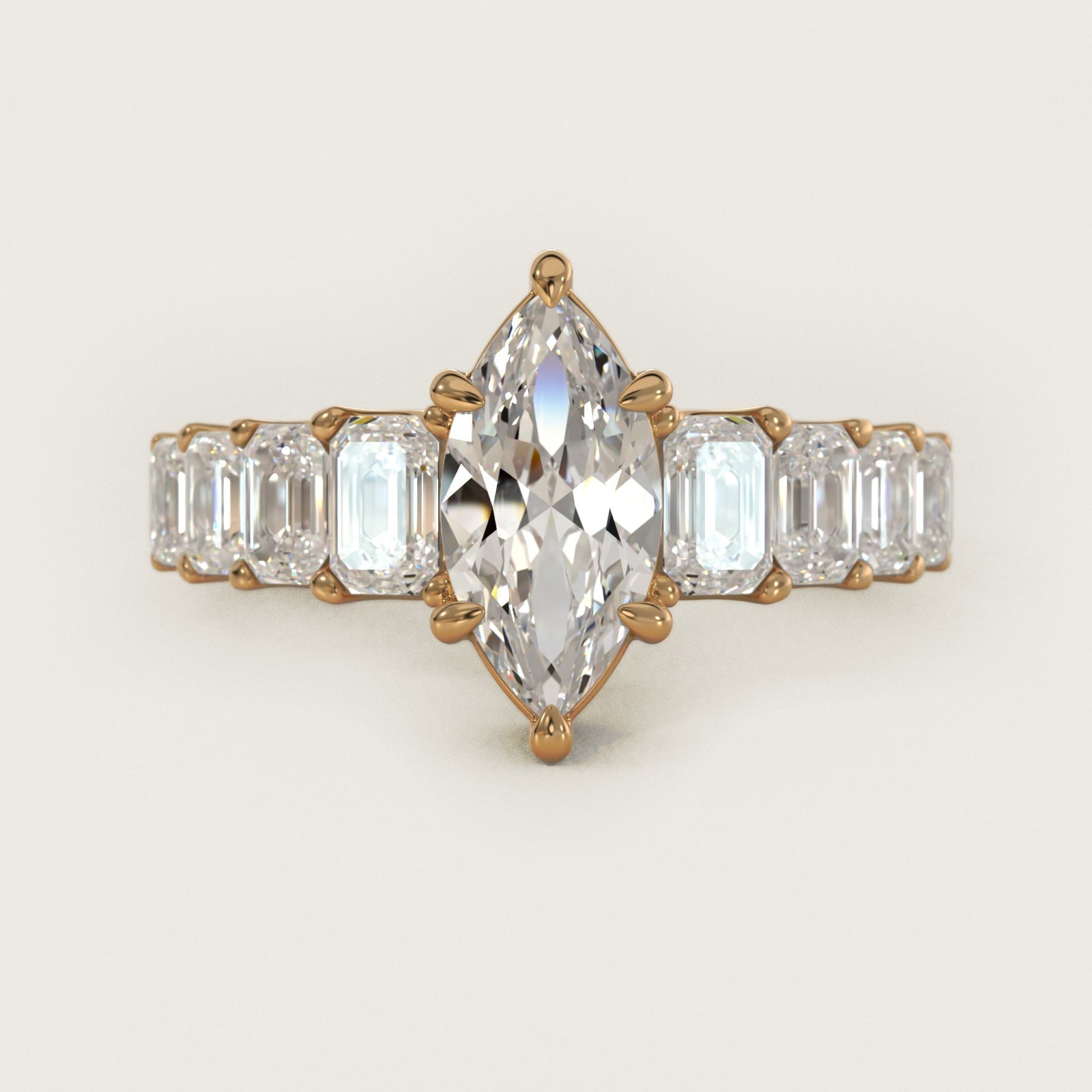 Radiant-Cut Diamond Engagement Ring in 18k Yellow Gold - Marquise Center