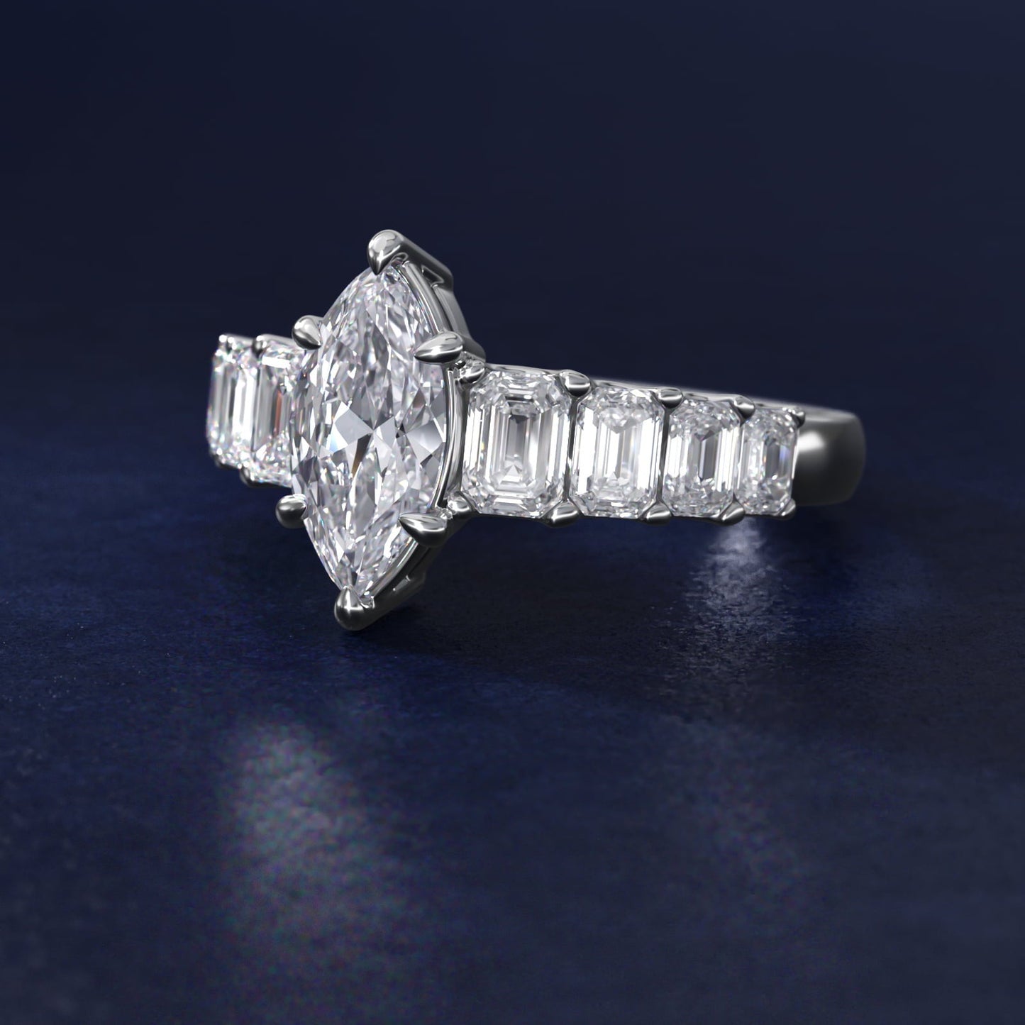 Radiant-Cut Diamond Engagement Ring in Platinum - Marquise Center