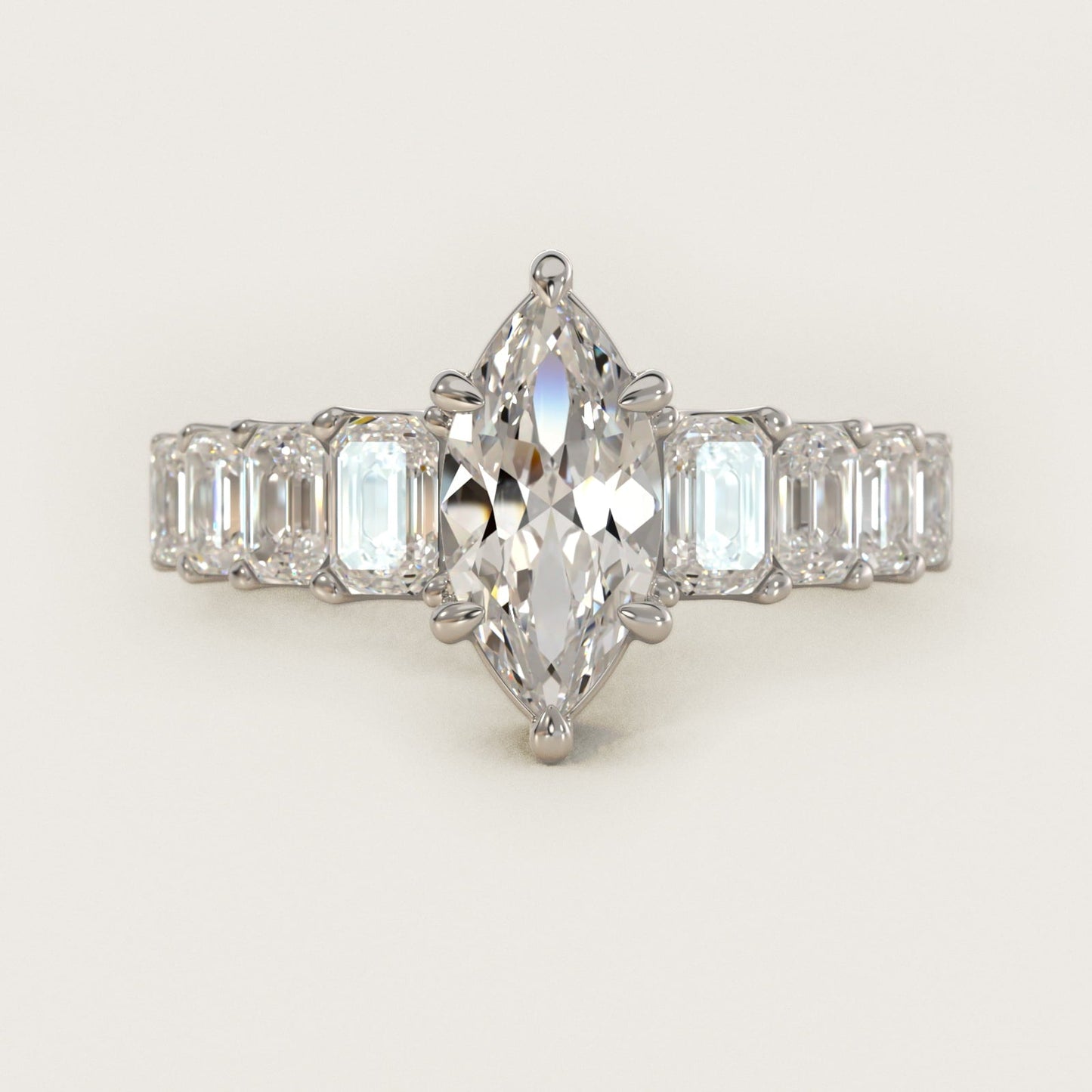 Radiant-Cut Diamond Engagement Ring in Platinum - Marquise Center