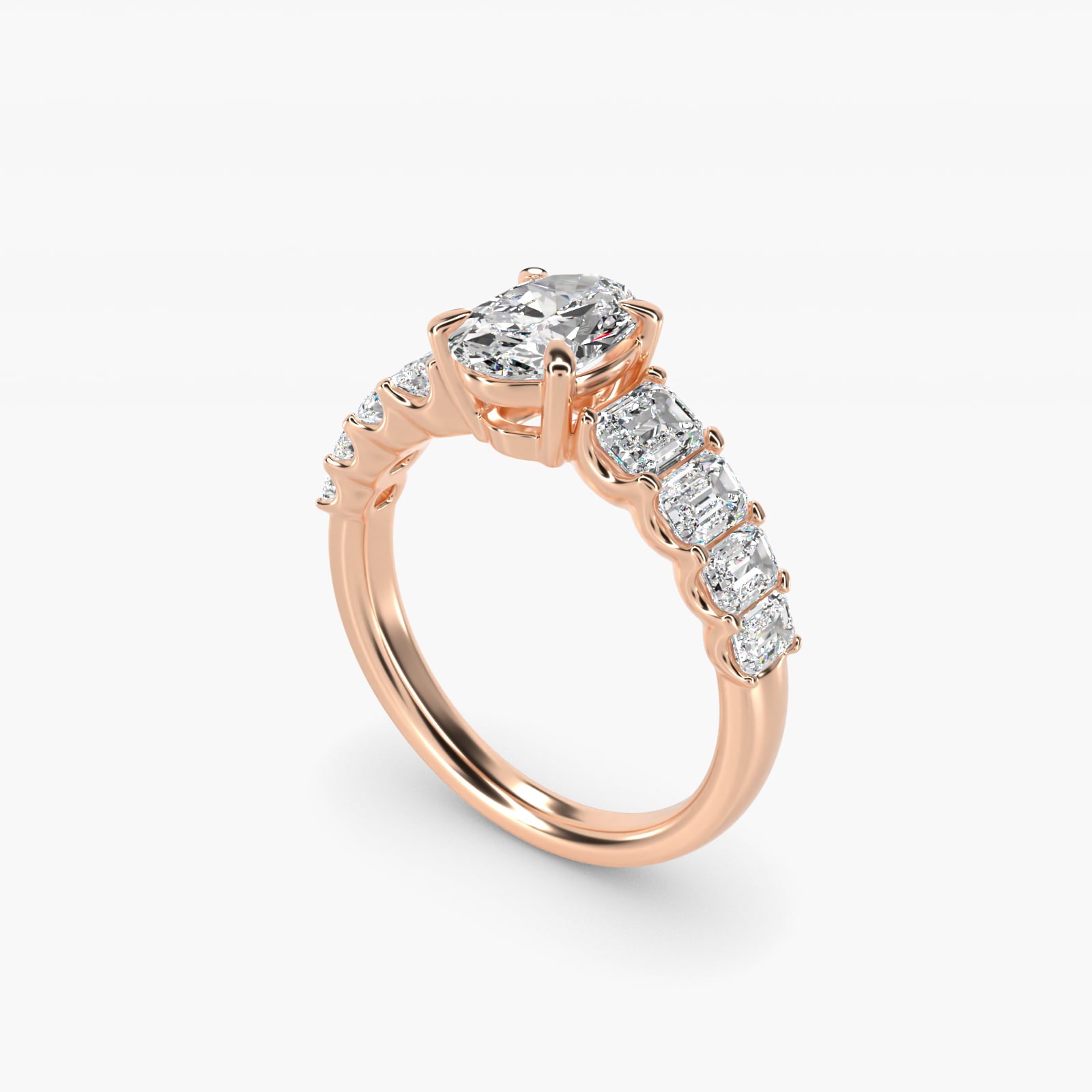 Radiant-Cut Diamond Engagement Ring in 14k Rose Gold - Oval Center