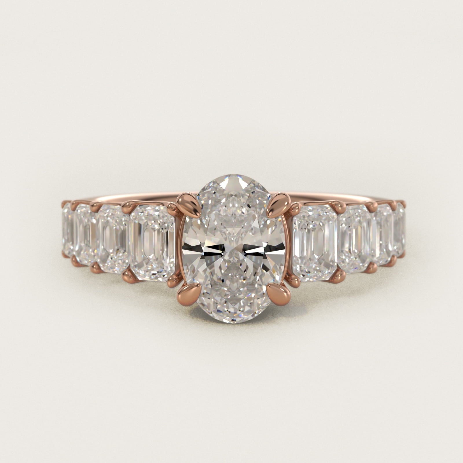 Radiant-Cut Diamond Engagement Ring in 14k Rose Gold - Oval Center