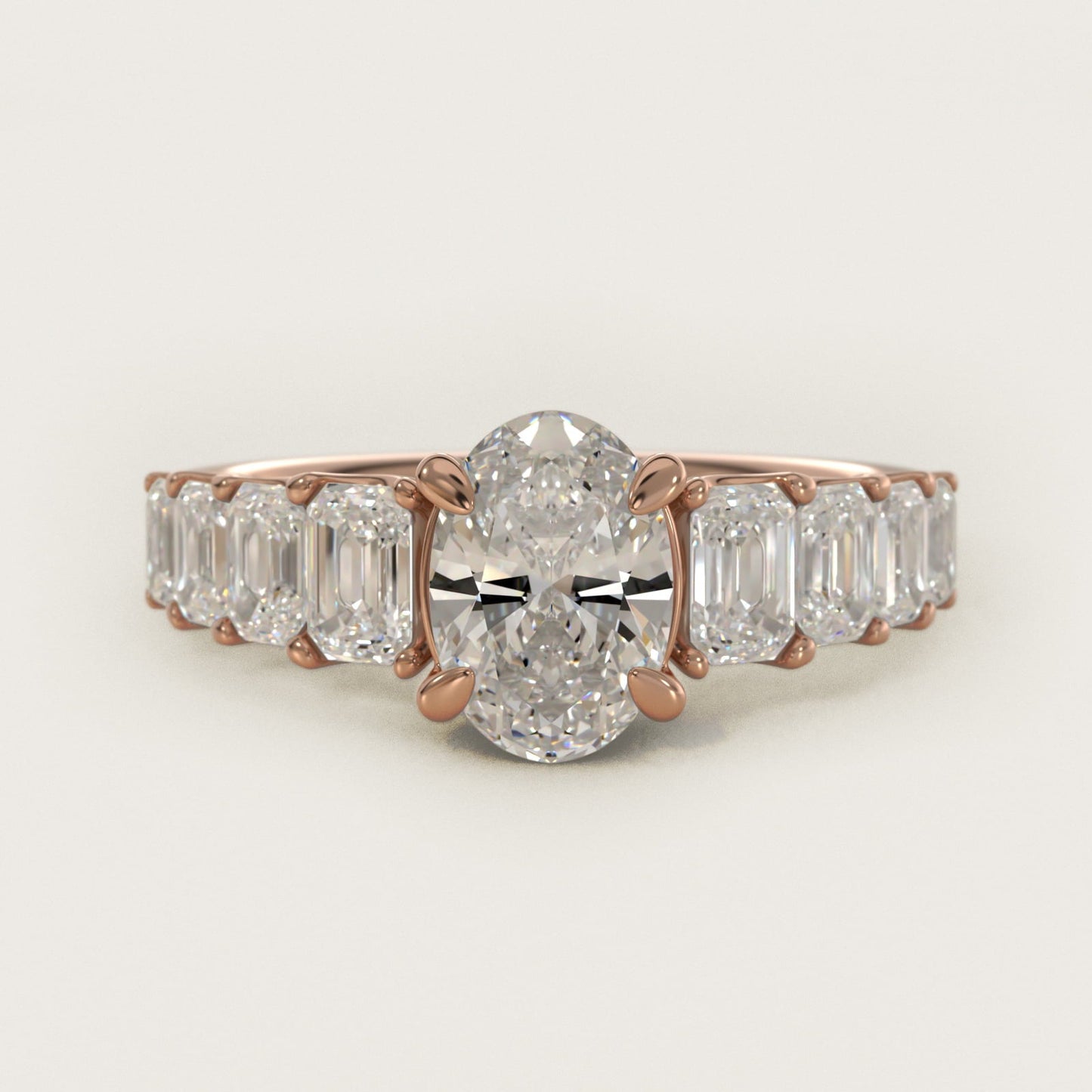 Radiant-Cut Diamond Engagement Ring in 18k Rose Gold - Oval Center
