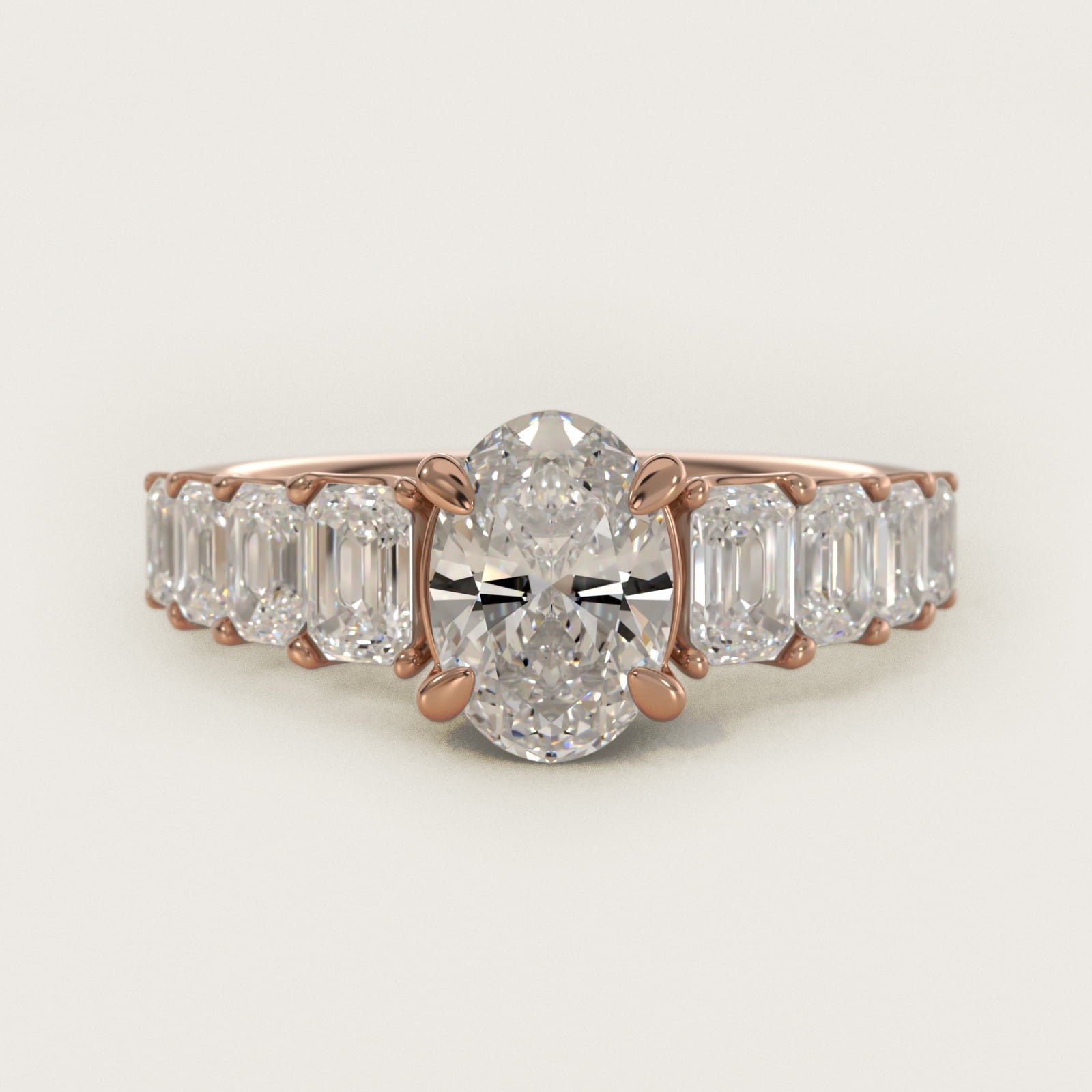 Radiant-Cut Diamond Engagement Ring in 18k Rose Gold - Oval Center