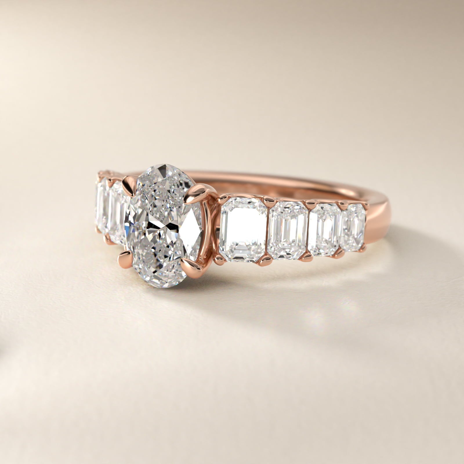 Radiant-Cut Diamond Engagement Ring in 18k Rose Gold - Oval Center