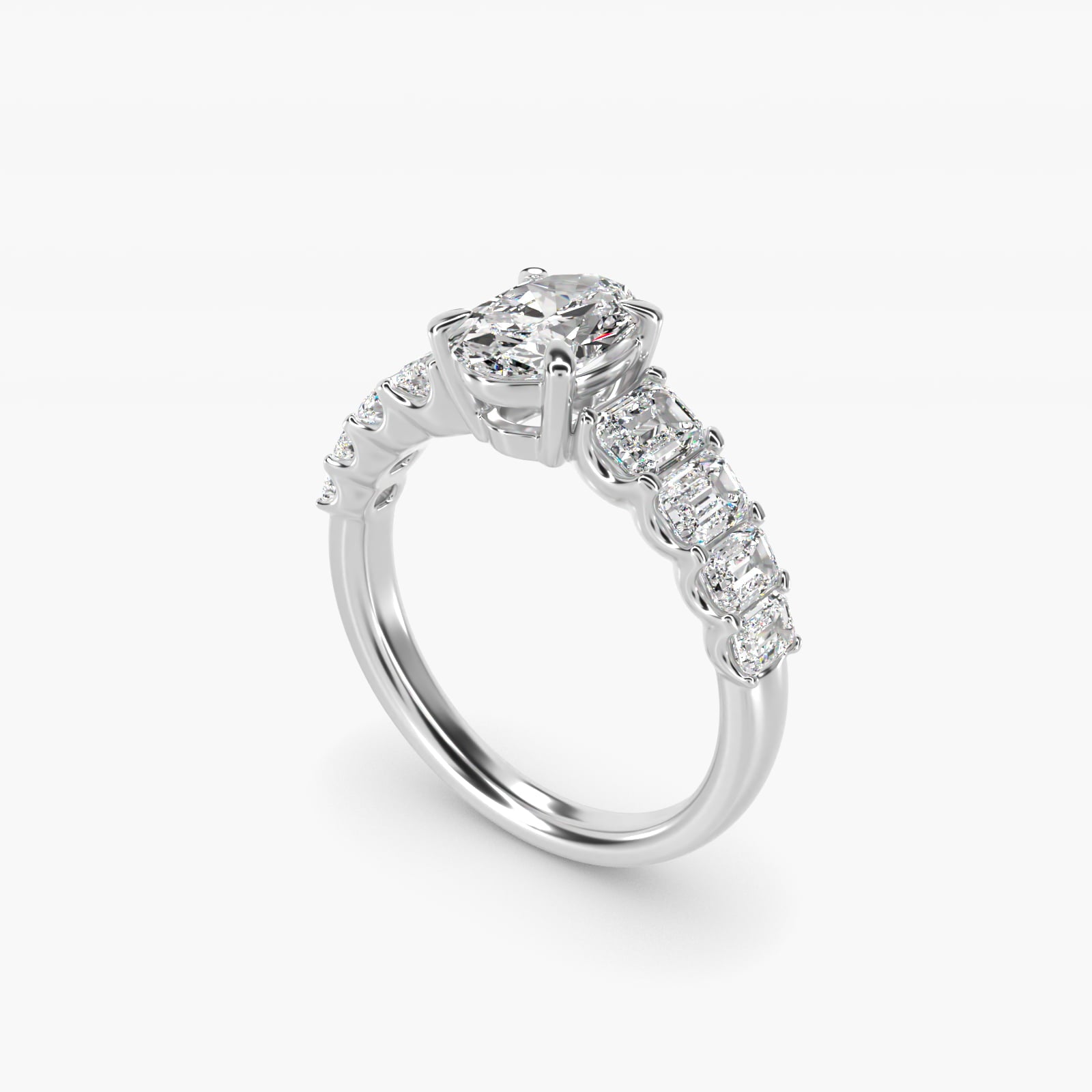 Radiant-Cut Diamond Engagement Ring in 14k White Gold - Oval Center