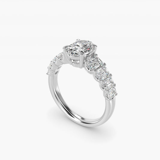 Radiant-Cut Diamond Engagement Ring in 14k White Gold - Oval Center