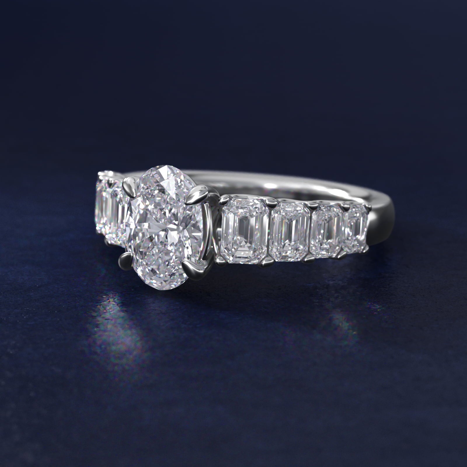 Radiant-Cut Diamond Engagement Ring in 14k White Gold - Oval Center