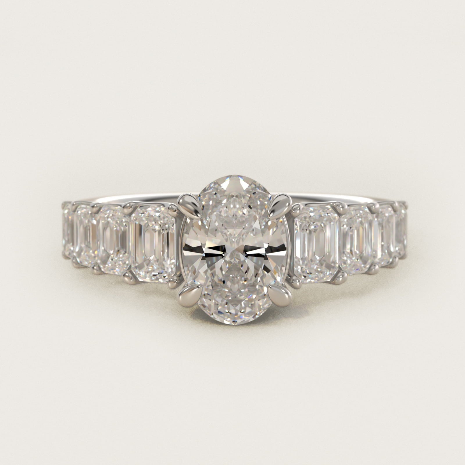 Radiant-Cut Diamond Engagement Ring in 18k White Gold - Oval Center