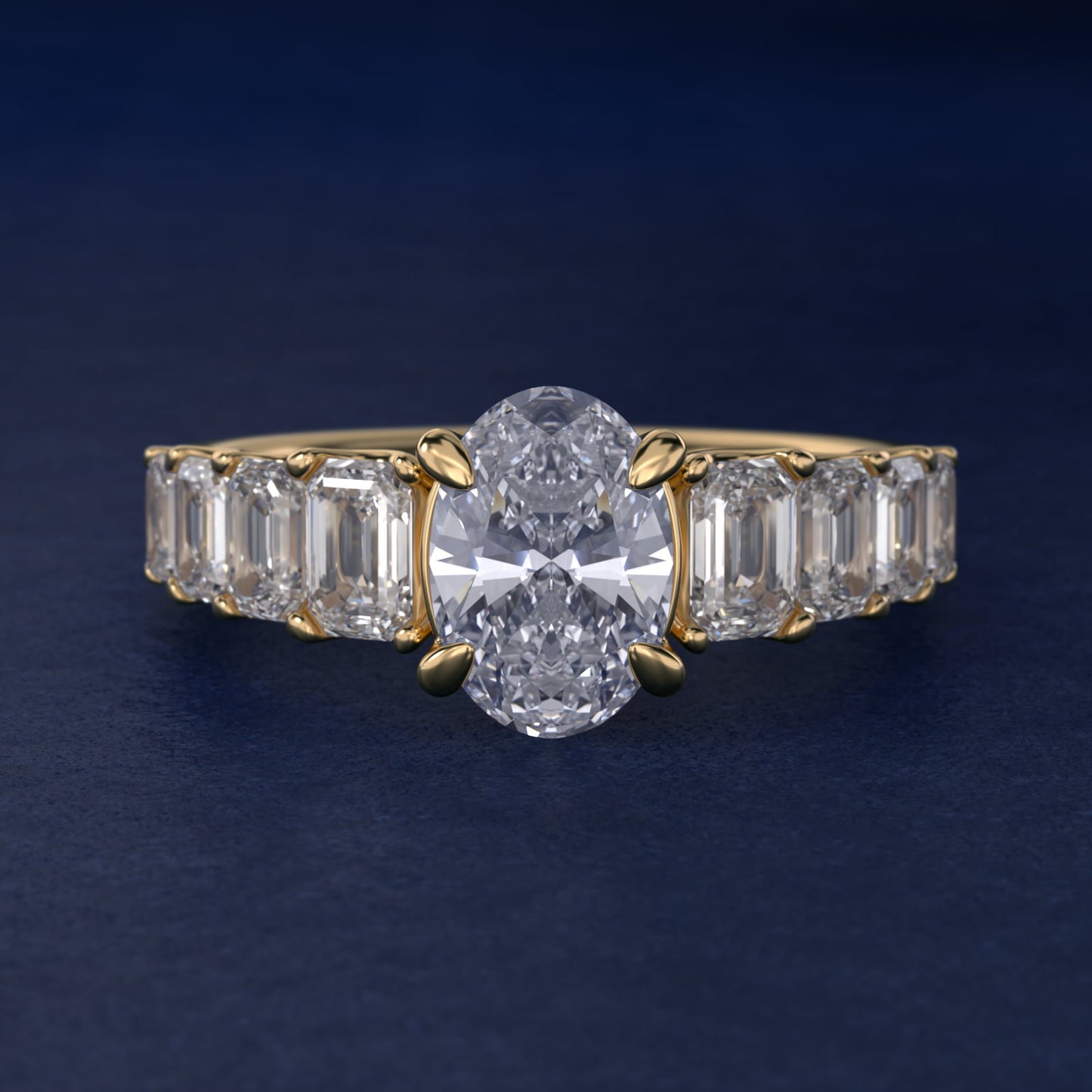 Radiant-Cut Diamond Engagement Ring in 14k Yellow Gold - Oval Center