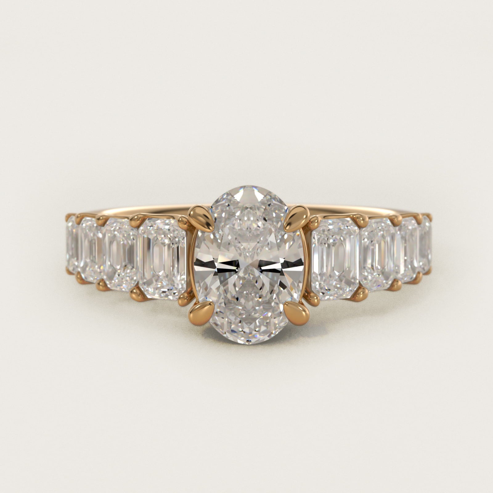 Radiant-Cut Diamond Engagement Ring in 14k Yellow Gold - Oval Center