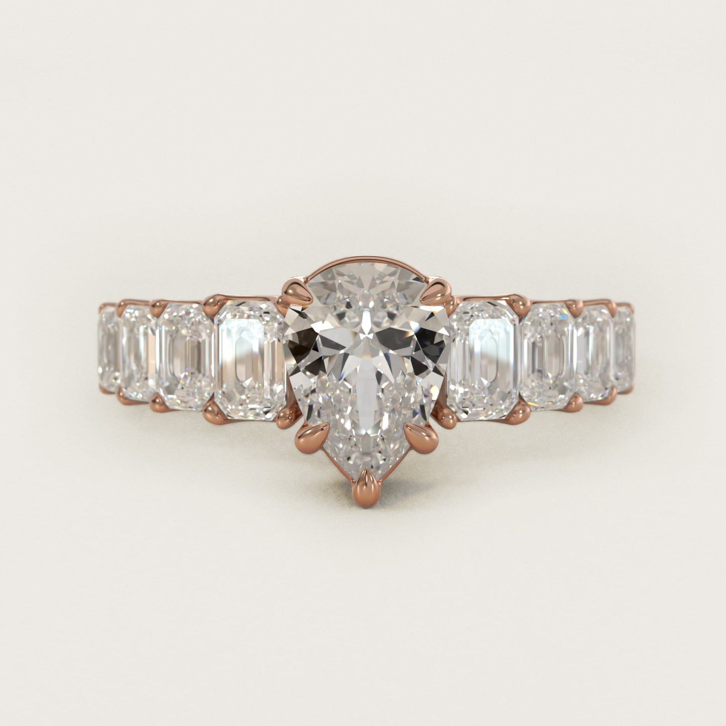 Radiant-Cut Diamond Engagement Ring in 14k Rose Gold - Pear Center