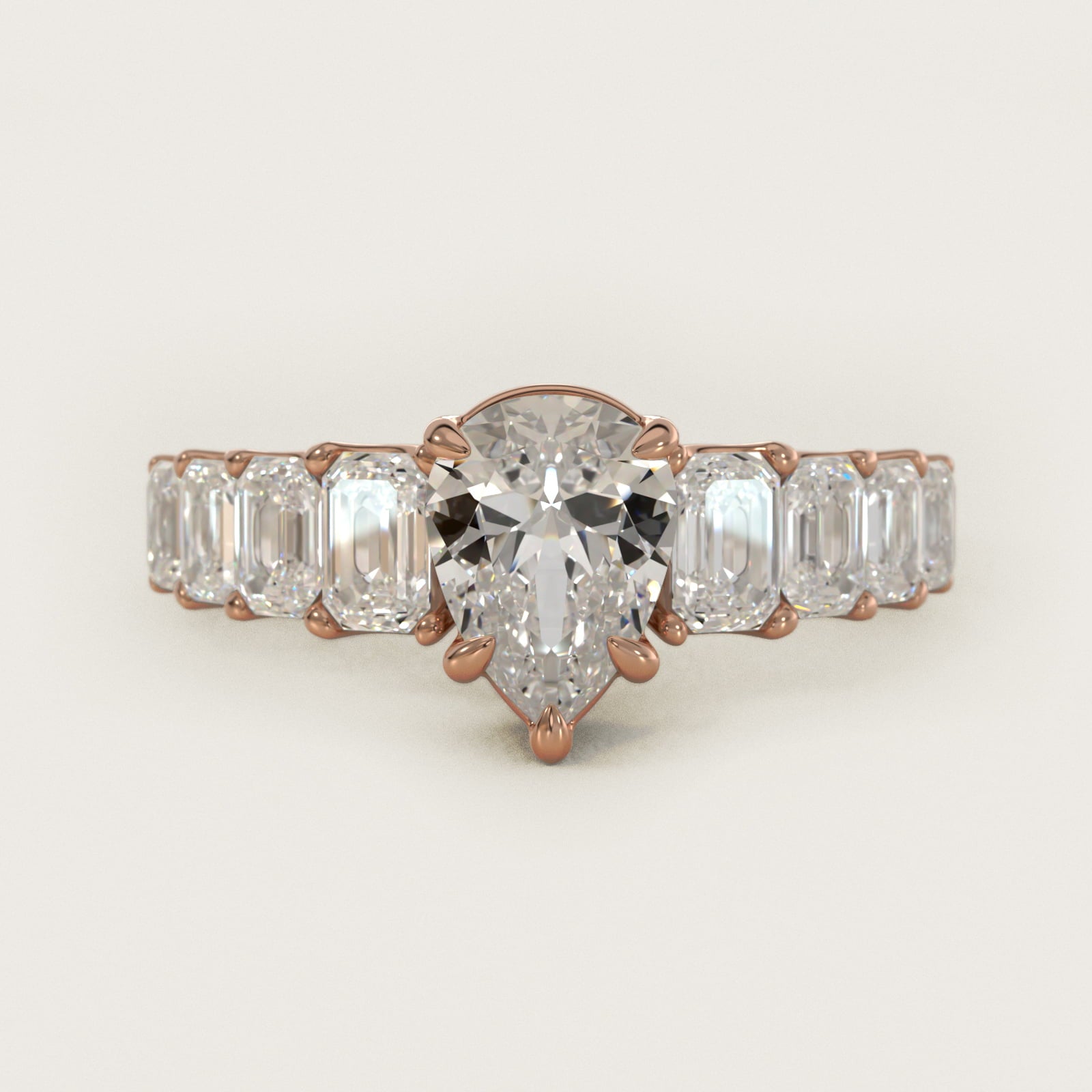 Radiant-Cut Diamond Engagement Ring in 14k Rose Gold - Pear Center