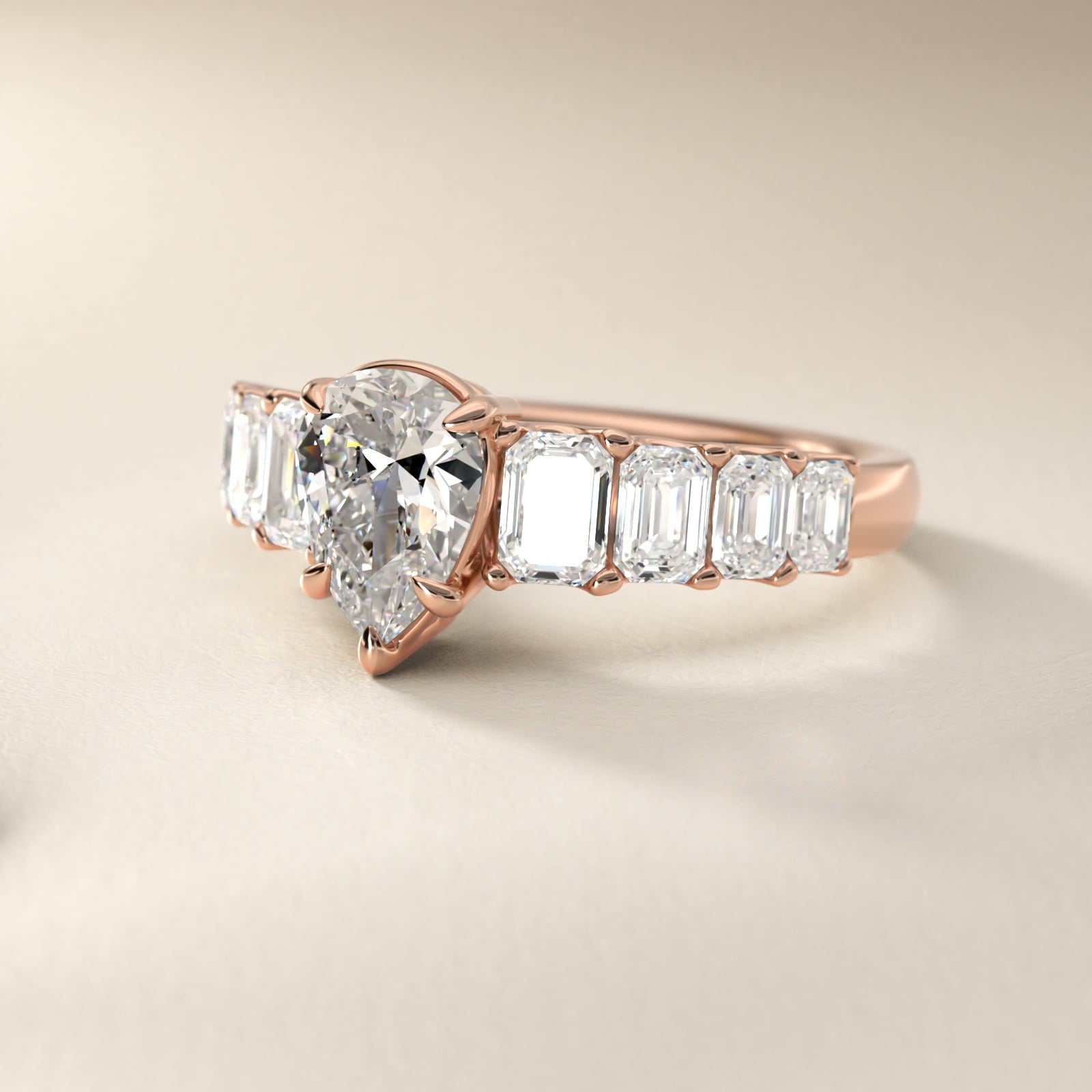 Radiant-Cut Diamond Engagement Ring in 14k Rose Gold - Pear Center