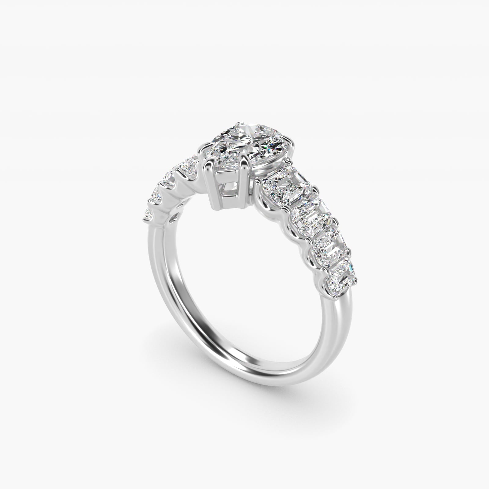 Radiant-Cut Diamond Engagement Ring in 18k White Gold - Pear Center