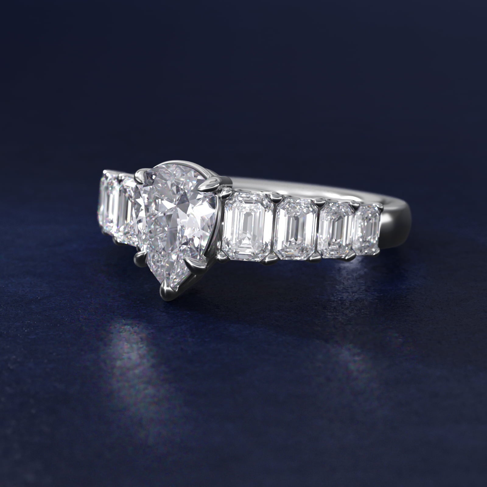 Radiant-Cut Diamond Engagement Ring in 14k White Gold - Pear Center