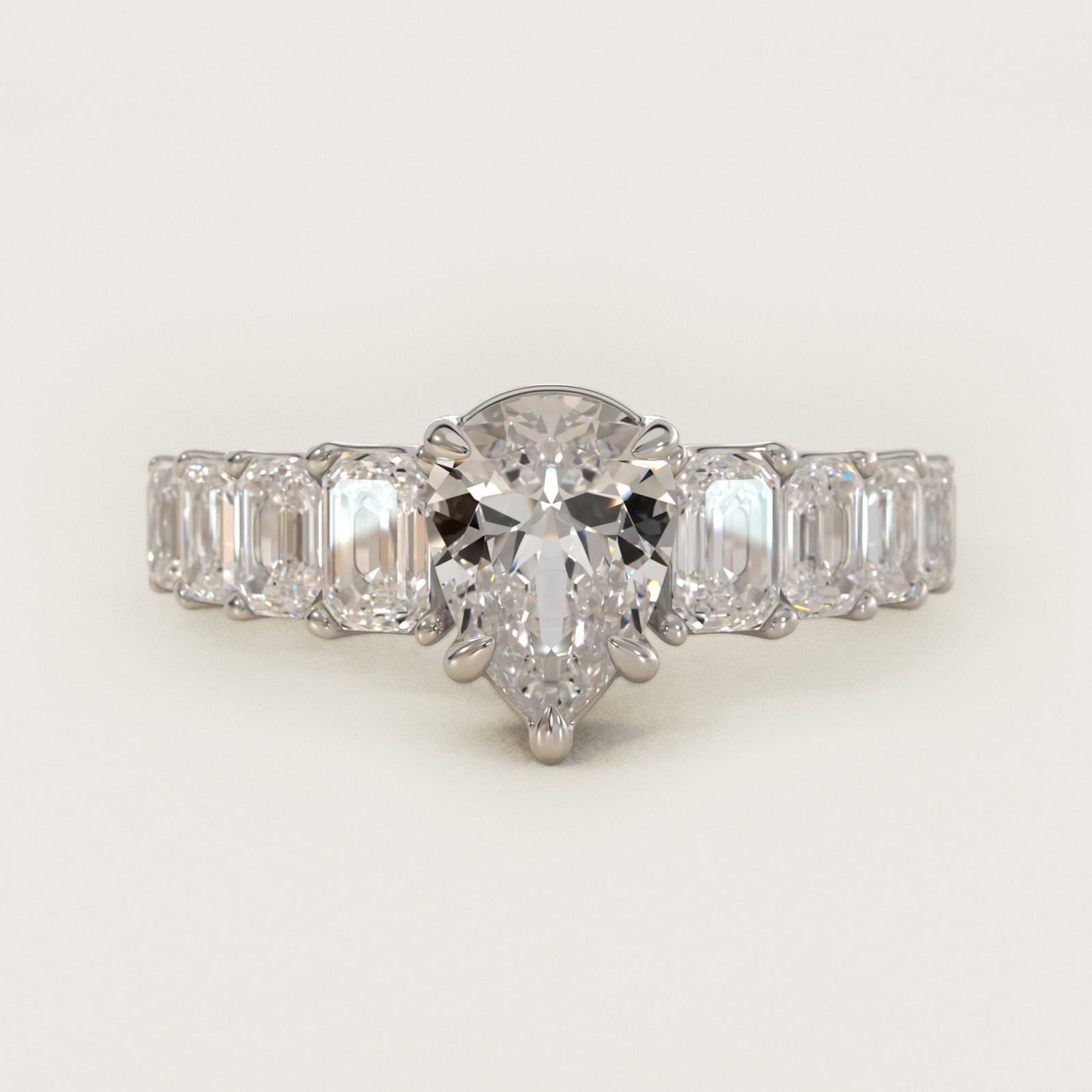 Radiant-Cut Diamond Engagement Ring in 18k White Gold - Pear Center