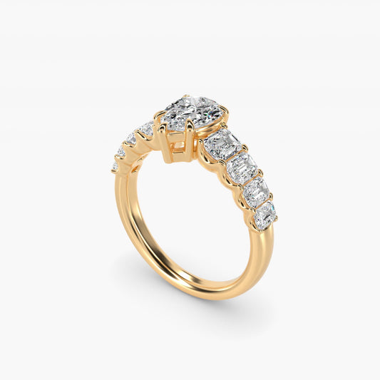 Radiant-Cut Diamond Engagement Ring in 18k Yellow Gold - Pear Center