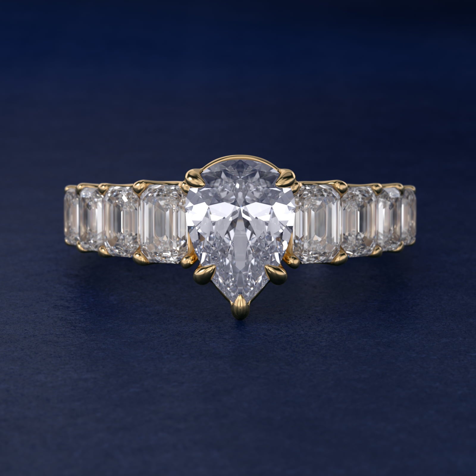 Radiant-Cut Diamond Engagement Ring in 14k Yellow Gold - Pear Center