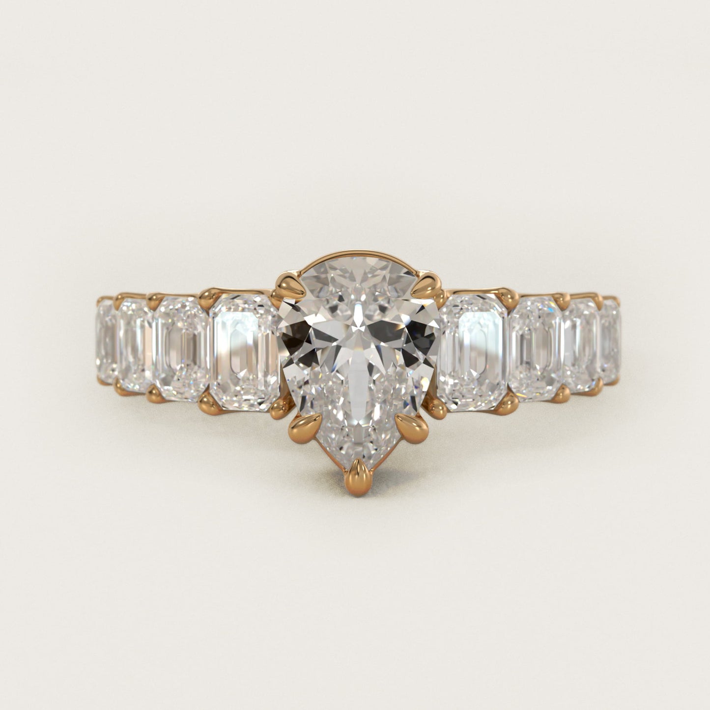 Radiant-Cut Diamond Engagement Ring in 14k Yellow Gold - Pear Center