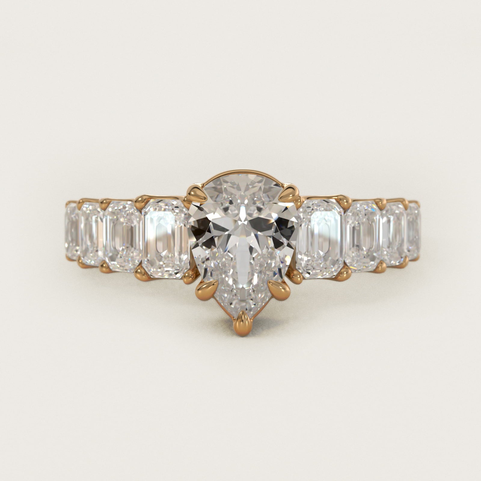 Radiant-Cut Diamond Engagement Ring in 14k Yellow Gold - Pear Center