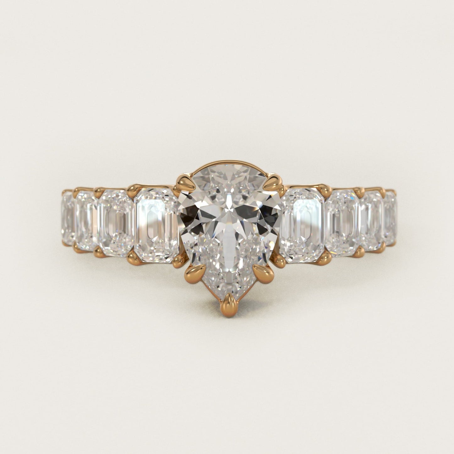 Radiant-Cut Diamond Engagement Ring in 18k Yellow Gold - Pear Center