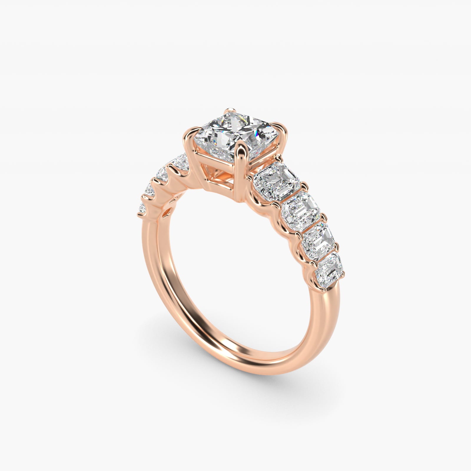 Radiant-Cut Diamond Engagement Ring in 14k Rose Gold - Princess Center