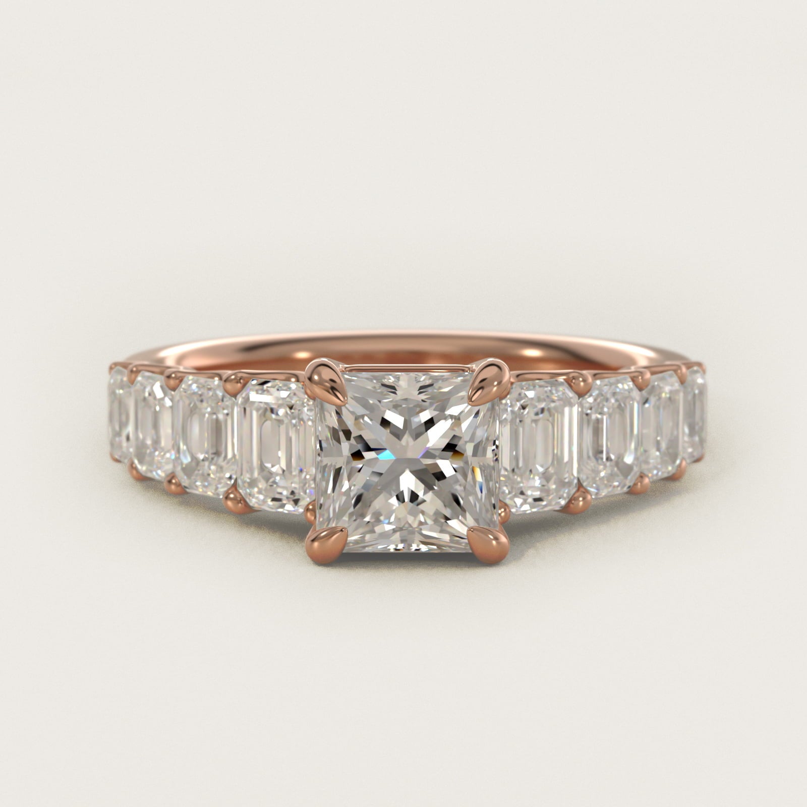Radiant-Cut Diamond Engagement Ring in 14k Rose Gold - Princess Center