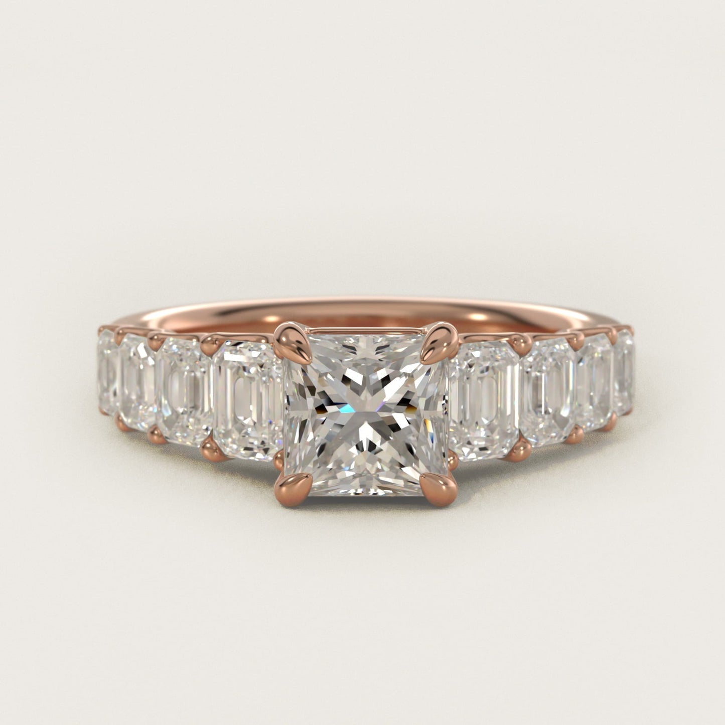 Radiant-Cut Diamond Engagement Ring in 18k Rose Gold - Princess Center