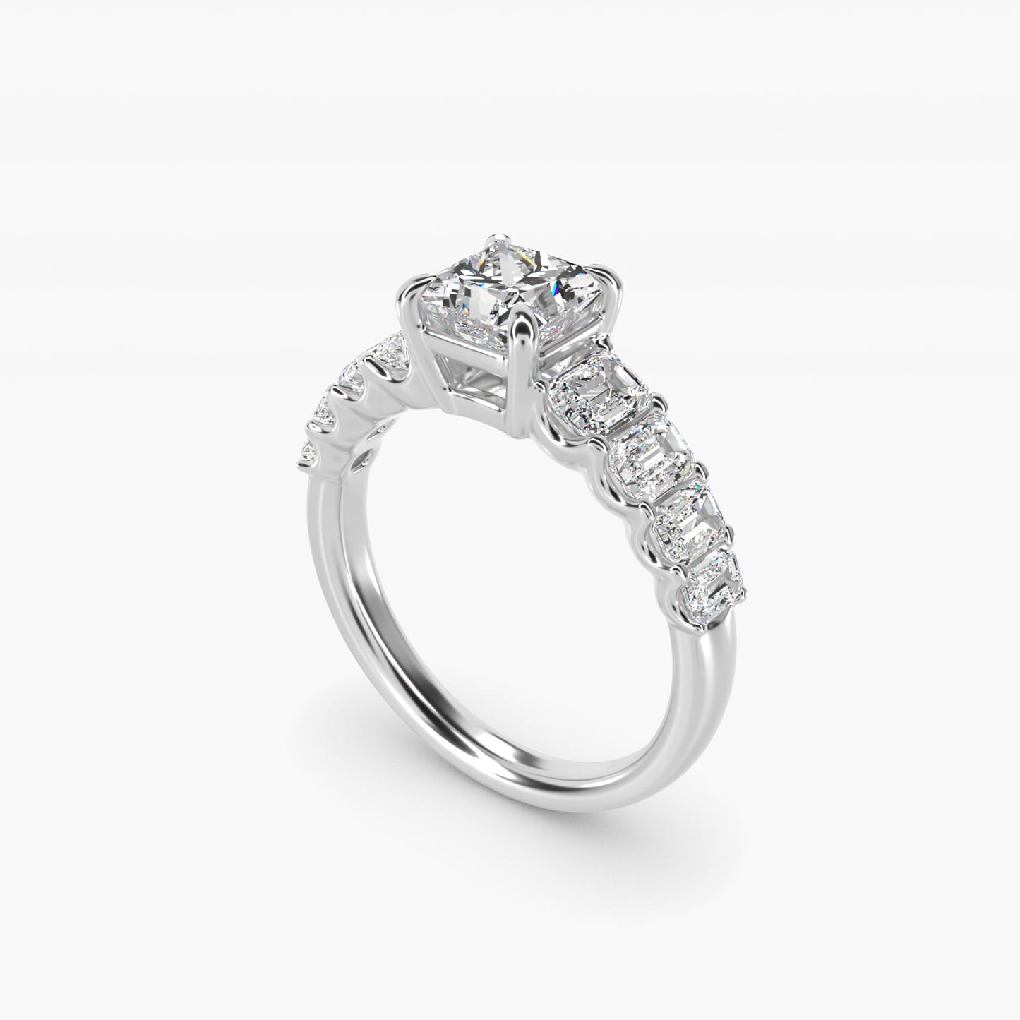 Radiant-Cut Diamond Engagement Ring in 18k White Gold - Princess Center