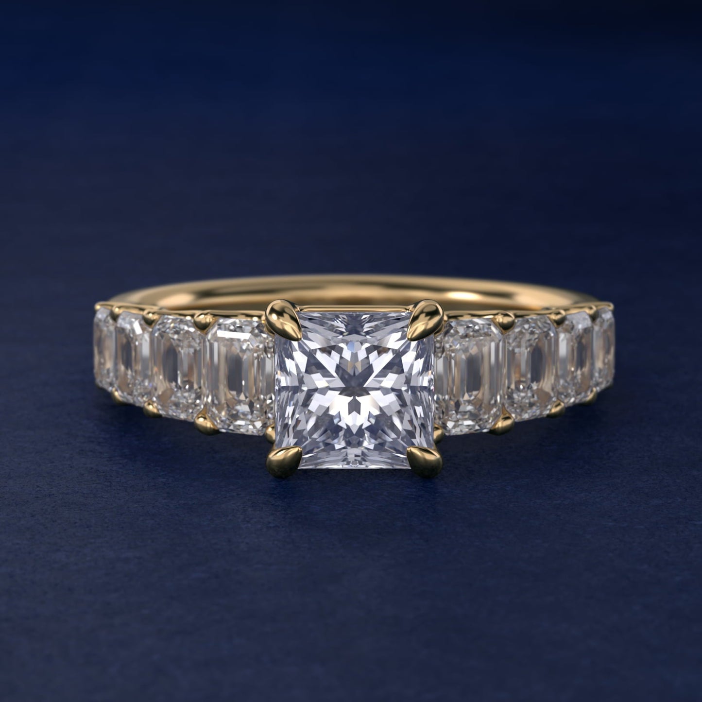 Radiant-Cut Diamond Engagement Ring in 18k Yellow Gold - Princess Center