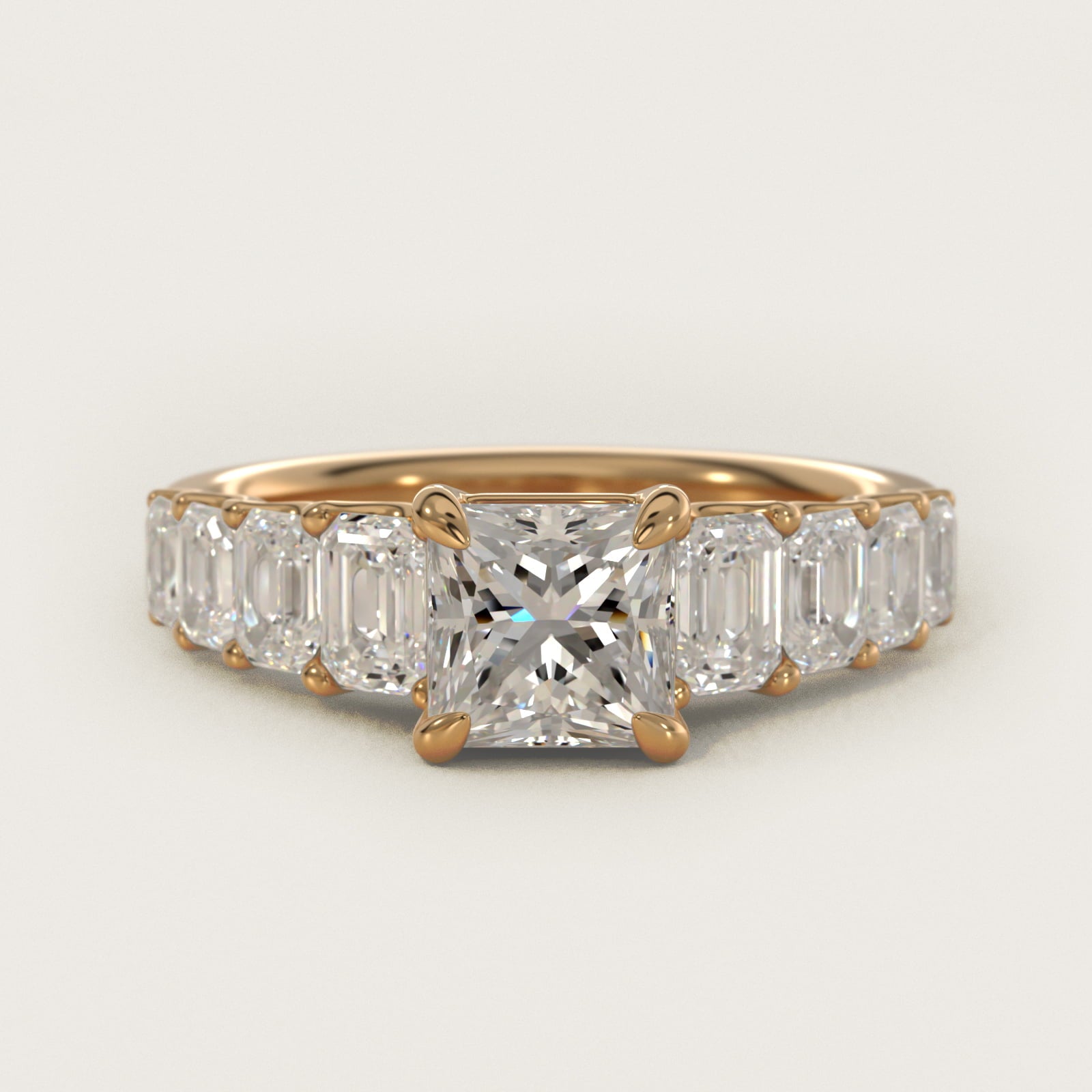 Radiant-Cut Diamond Engagement Ring in 14k Yellow Gold - Princess Center
