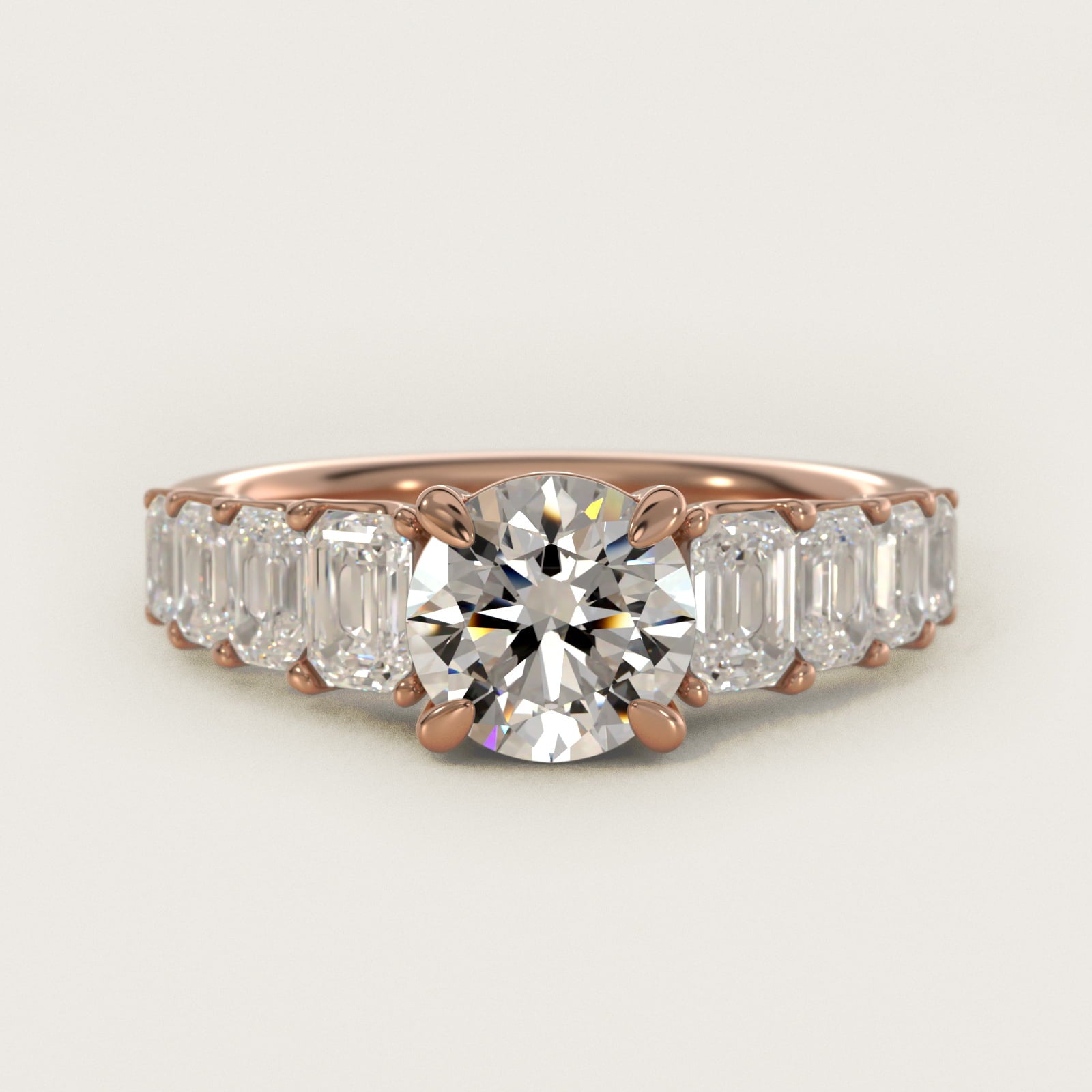 Radiant-Cut Diamond Engagement Ring in 14k Rose Gold - Round Center