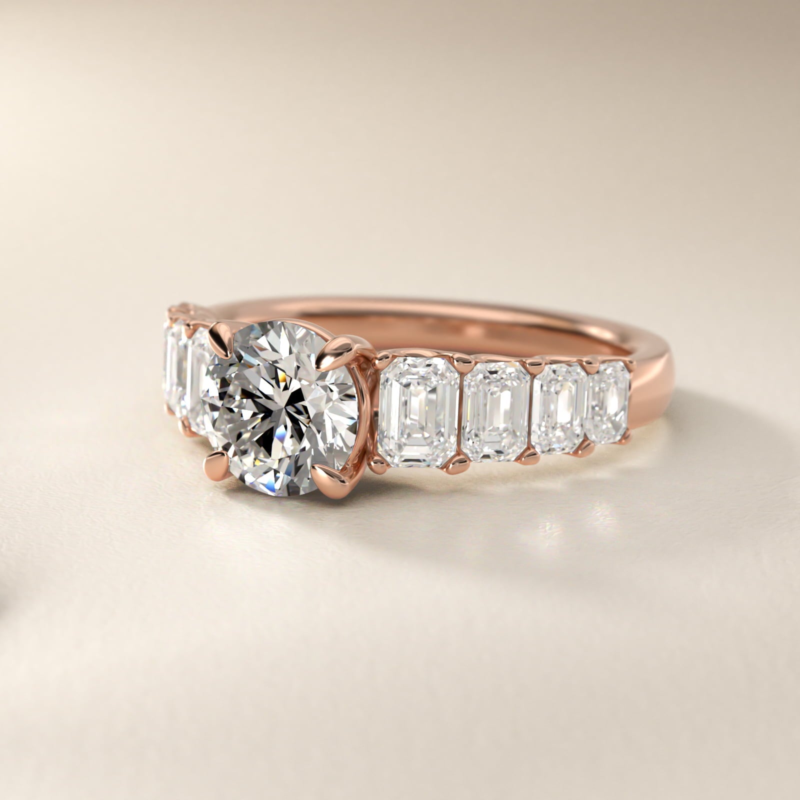 Radiant-Cut Diamond Engagement Ring in 14k Rose Gold - Round Center
