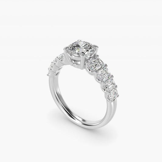 Radiant-Cut Diamond Engagement Ring in 18k White Gold - Round Center